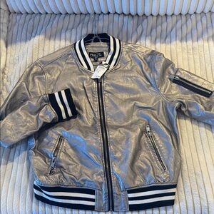 Rue21 Silver Ladies Bomber Jacket with Black Stripes